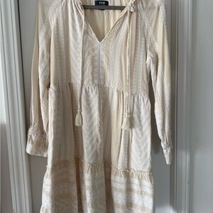 Maeve Cream and White Embroidered V-Neck Comfy Dress